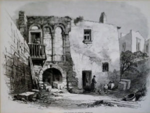 fig.1: La casa di Virgilio, tratta da Brindisi ignorata, di N.Vacca, ed. Vecchi & c., 1954 (pag.295, da una stampa del 1874)